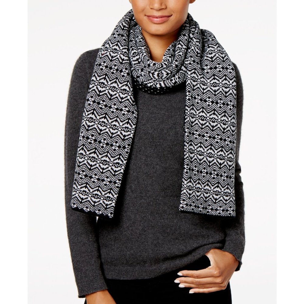 Charter Club Reversible Fair Isle Scarf in Black Multi, Retail $44.50